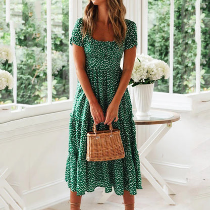 Vintage Print Puff Sleeve Summer Beach Casual Square collar floral maxi long dress - The Clothing Company Sydney