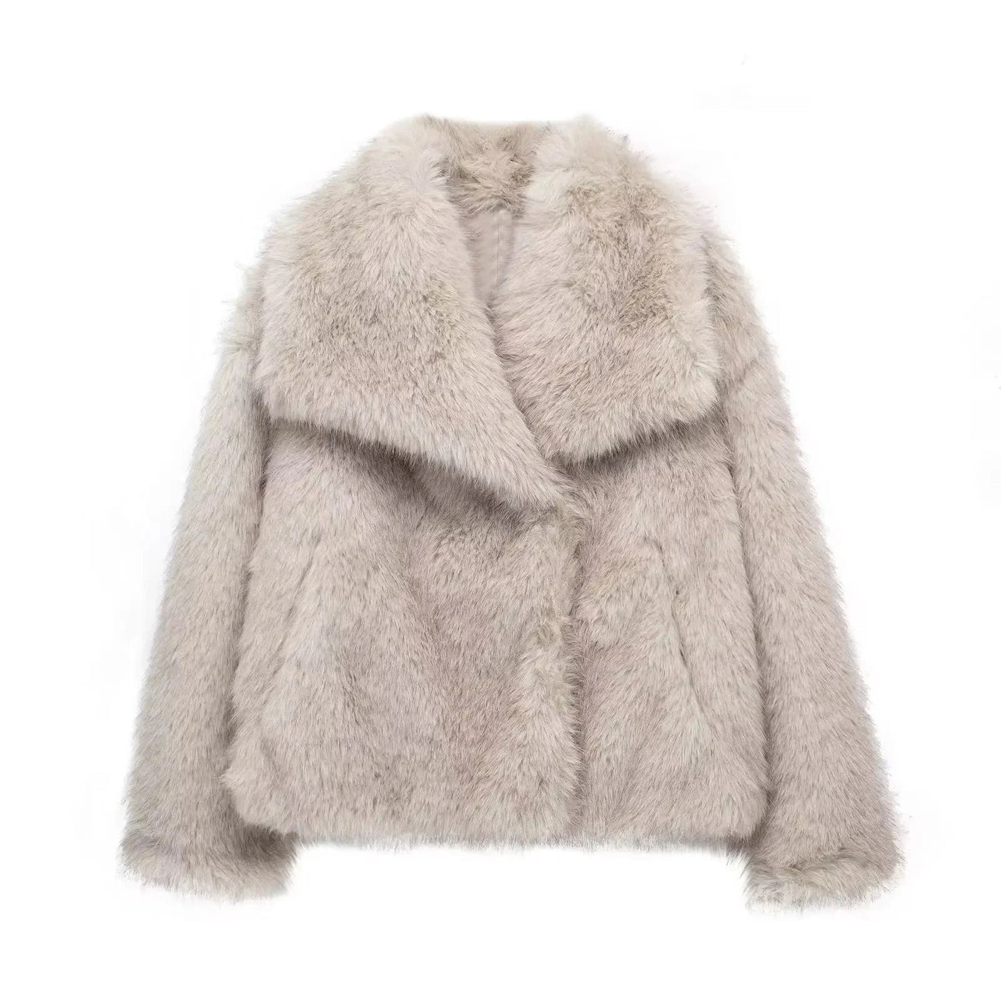 Women's Fashion Cropped Faux Fur Jacket Coat Long Sleeve Front Snap-button Outerwear Chic Lapel Collar Thick Coat The Clothing Company Sydney