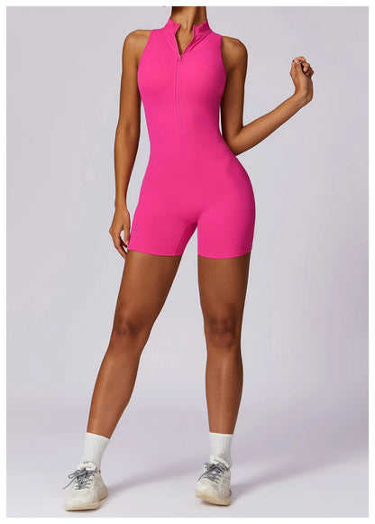V Back Scrunch Sports Jumpsuit Women Gym Rompers Sleeveless Sportswear Zipper One-Piece Suit Yoga Clothing - The Clothing Company Sydney
