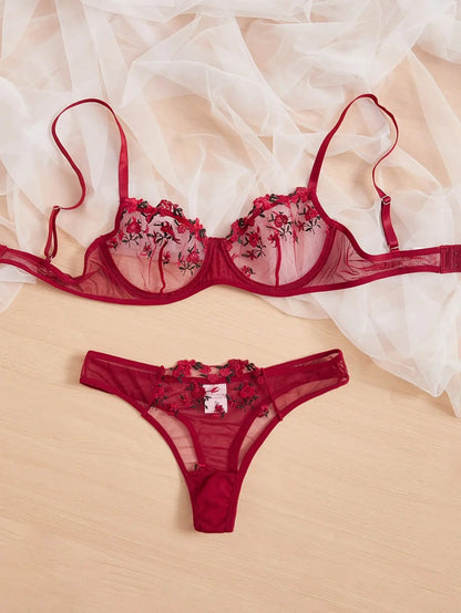 Floral Embroidery Lingerie Set Underwire Push Up Bra Set Womens Underwear Lace Underwear Bralette Briefs Set The Clothing Company Sydney