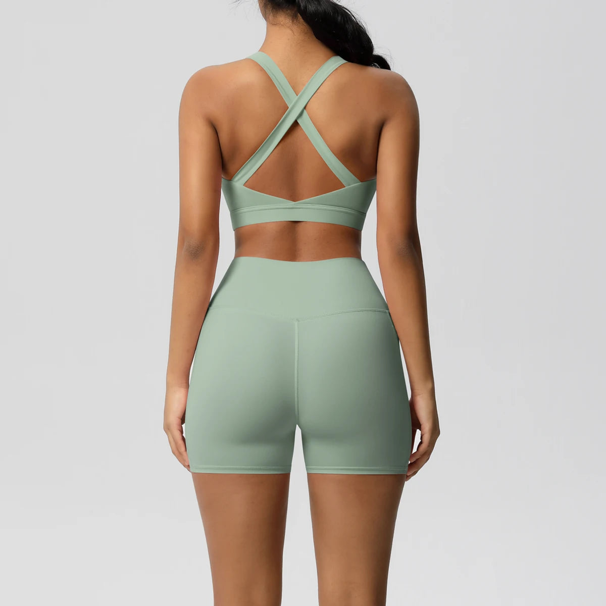 2 Piece Sportswear Pocketed Yoga Set Gym Clothes Yoga Suits Womens Sports Shorts Crossover Bra Gym Leggings Bike Shorts Set The Clothing Company Sydney