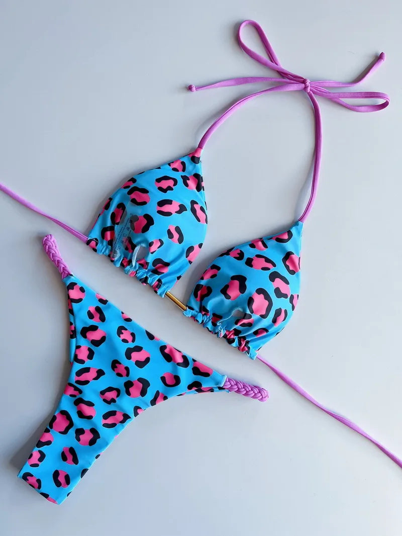 2 Piece Halter Micro Bikini Thong Swimsuit Women's Swimwear Bandage Brazilian Bathing Suit - The Clothing Company Sydney