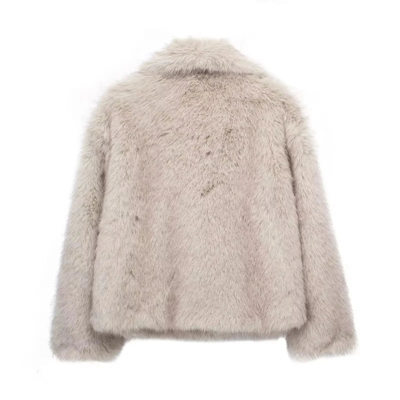 Women's Fashion Cropped Faux Fur Jacket Coat Long Sleeve Front Snap-button Outerwear Chic Lapel Collar Thick Coat The Clothing Company Sydney