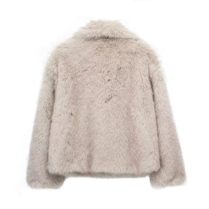 Women's Fashion Cropped Faux Fur Jacket Coat Long Sleeve Front Snap-button Outerwear Chic Lapel Collar Thick Coat The Clothing Company Sydney
