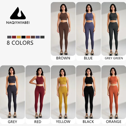 2 Piece Yoga Gym Running Leggings Crop Top Matching Outfit Set - The Clothing Company Sydney