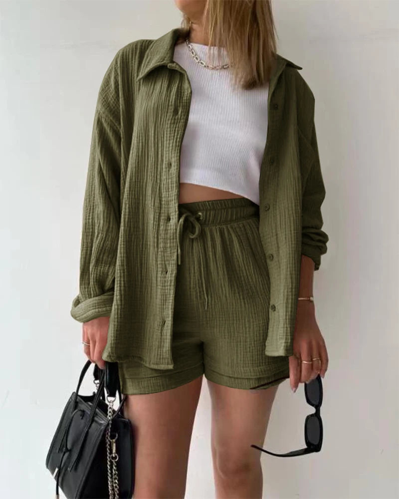 Summer Women's Suit Short Sets Outfits Suit Two Piece Button Up Matching Outfit Set - The Clothing Company Sydney