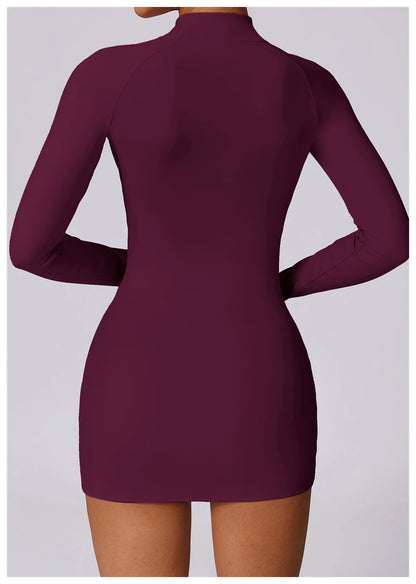 Zipper Long Sleeve JumpSuits Women Workout Tracksuit Short Skirt Sportswear Yoga Set Fitness Bodysuit Gym Clothes Yoga Suit - The Clothing Company Sydney