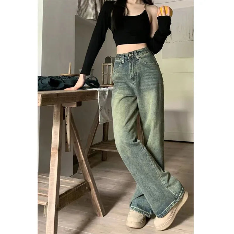 Vintage Baggy Straight Denim Trousers Y2K High Waist Loose Wide Leg Jeans Women Streetwear All-Match Casual Pants The Clothing Company Sydney