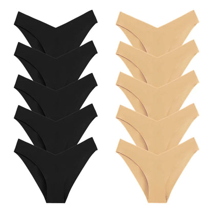 10 Pack Women's Seamless Panties V-Type Drop Waist Female Underwear Ice Silk Underpants Briefs The Clothing Company Sydney