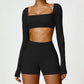 2 Piece Long Sleeve Gym Set Women Yoga Clothes Quick-Drying Sportswear Running Leggings Workout Sports Crop Top Shorts