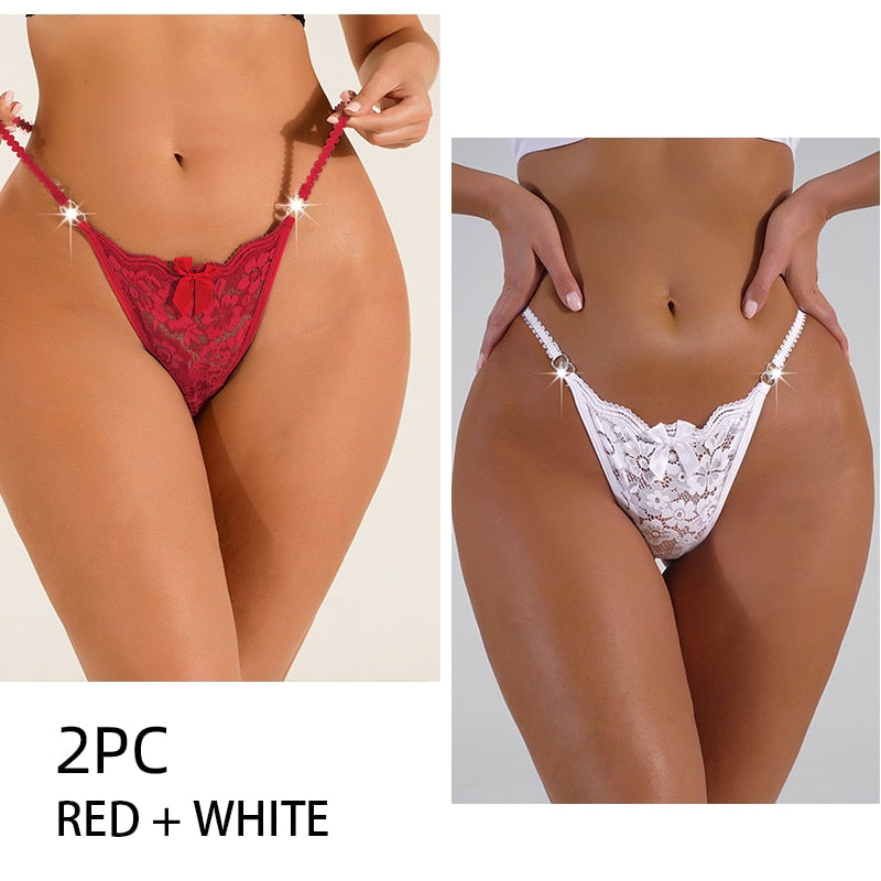 3 Pack Lace Thong Panties Women Perspective Underwear Low Waist Thin Strap Thongs Bow Ladies Briefs Lingerie Comfortable G-string The Clothing Company Sydney