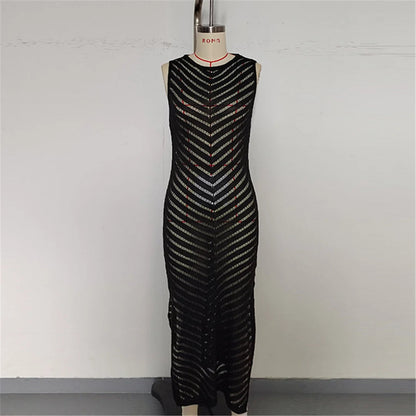 Hollow Out Sleeveless Crochet Knitted Tunic Beach Cover Up Cover-ups Mini Beach Dress Beach Wear Beachwear Female Women V6745 The Clothing Company Sydney