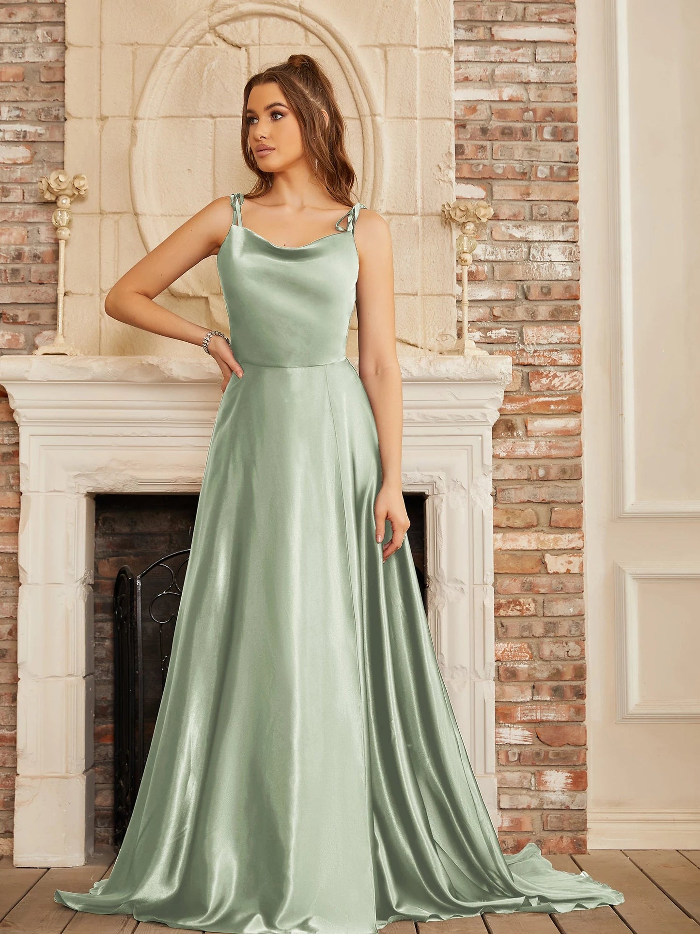Mint Green Bridesmaid Dresses Side Slit Backless Gown Long Satin Spaghetti Strap Summer Evening Dress The Clothing Company Sydney