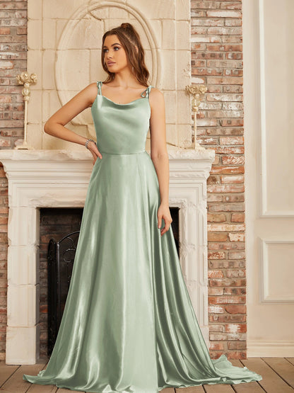 Mint Green Bridesmaid Dresses Side Slit Backless Gown Long Satin Spaghetti Strap Summer Evening Dress The Clothing Company Sydney