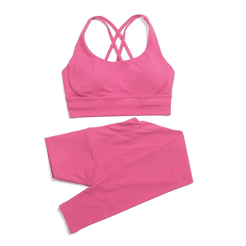 Nylon Yoga Set Women's Tracksuit Gym Fitness Set Woman 2 Piece Leggings Sports Bra Breathable Sportwear