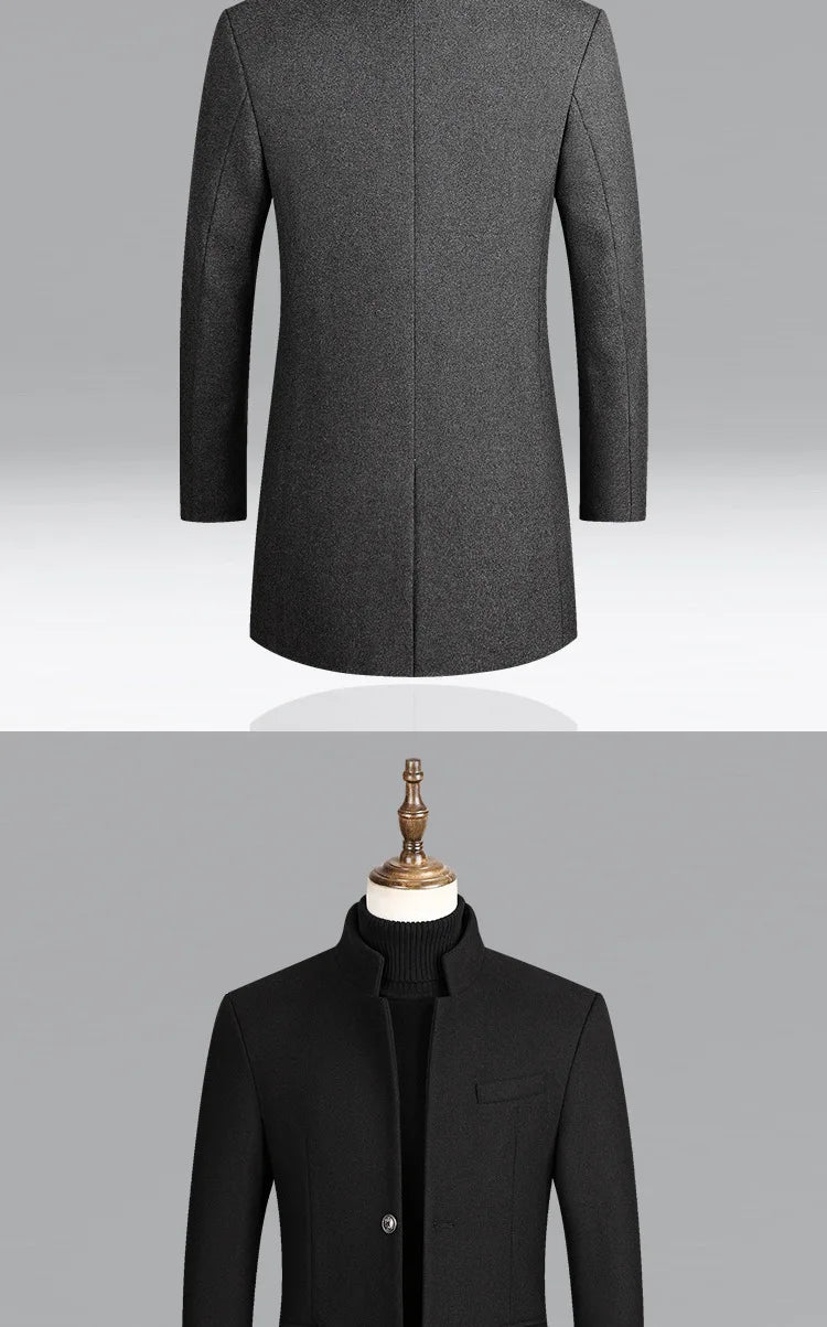 Business Casual Trench Coat Men Style Winter Coat Men's Autumn and Winter Wool Mix Coat Jacket - The Clothing Company Sydney