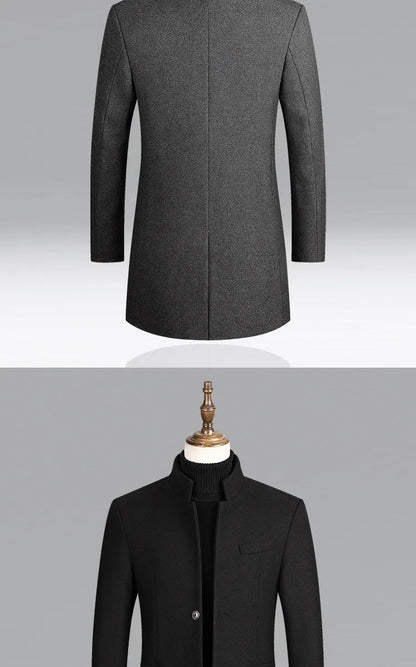 Business Casual Trench Coat Men Style Winter Coat Men's Autumn and Winter Wool Mix Coat Jacket - The Clothing Company Sydney