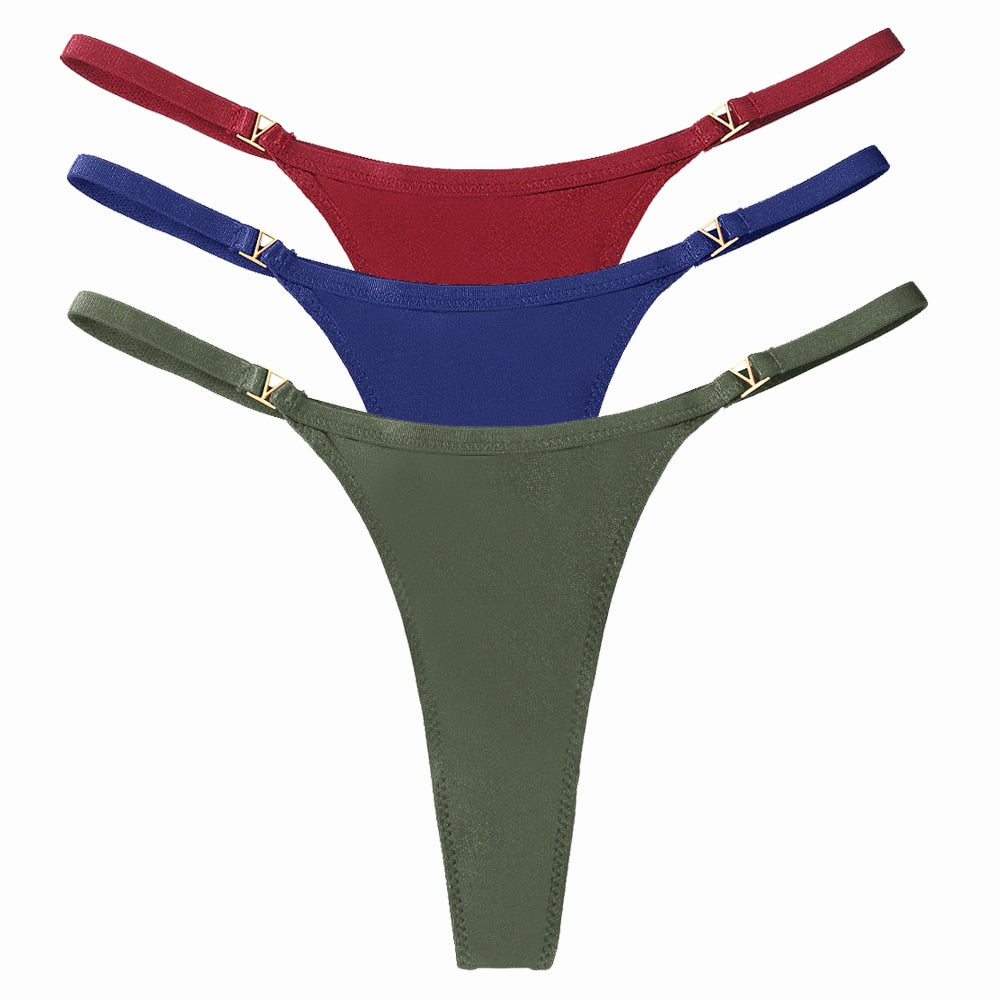 3 Pack Set Women's Panties Low Waist Cotton G-string Thong Panties Solid Colour Metal T-pants Panties Lingerie The Clothing Company Sydney