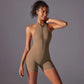 Hollow Backless Sport Jumpsuit Short Woman One Piece Gym Outfit Sleeveless Zipper Fitness Overalls Yoga Romper