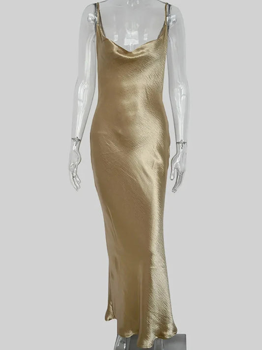 Spaghetti Strap Backless Summer Dress Women Satin Long Dress Elegant Bodycon Party Dresses - The Clothing Company Sydney