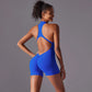 Hollow Backless Sport Jumpsuit Short Woman One Piece Gym Outfit Sleeveless Zipper Fitness Overalls Yoga Romper