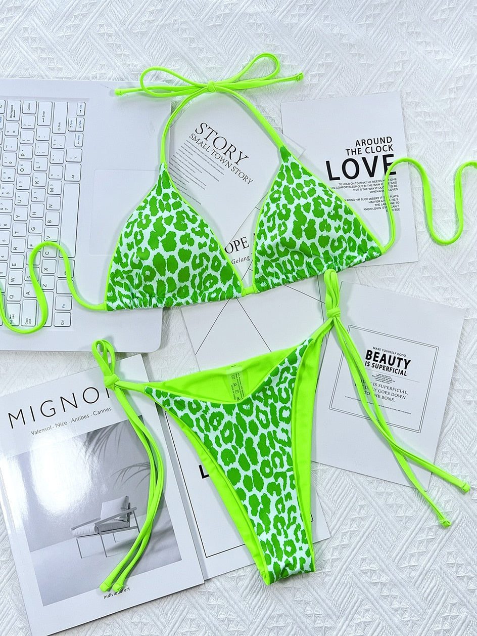 2 Piece Leopard Micro Bikini Swimsuit Swimwear Thong Bikinis Sets Brazilian Halter Beach Wear Bathing Suits The Clothing Company Sydney