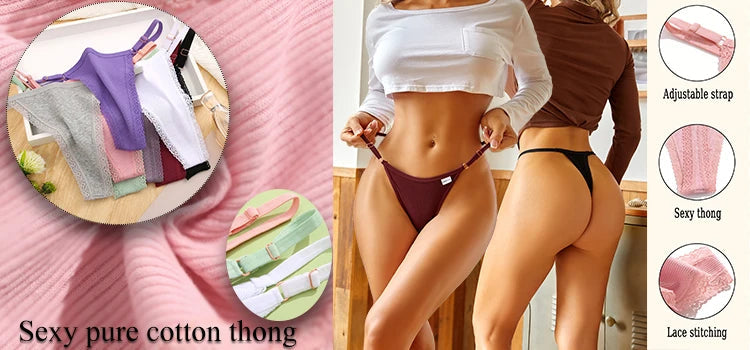 5 Pack G-string Panties Cotton Women's Underwear  Adjustable Waist Pantys Bikini Thongs Lingerie The Clothing Company Sydney