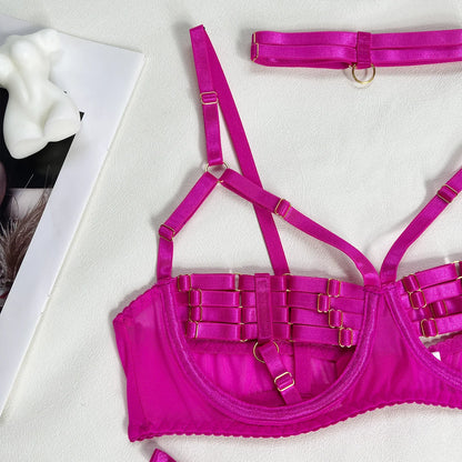 5-Piece Costume Hollow Underwear Sensual Open Bra Outfits Lingerie Set - The Clothing Company Sydney