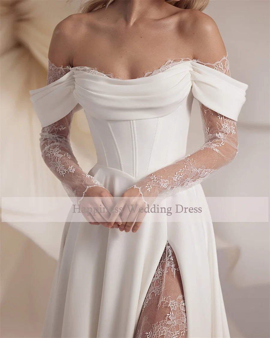 Customized Strapless Corset Designs 3/4 Lace Sleeve Wedding Dress A-Line Front Split Lace Up Bridal Gowns The Clothing Company Sydney