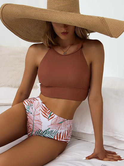 2 Piece High Neck Swimsuit Female Two Piece Swimwear Women High Waist Bikini Set Beach Wear for Bathing Suit The Clothing Company Sydney