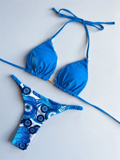 Women's Bikini Roped Swimsuit Set Split European And American Printed Beach Swimwear - The Clothing Company Sydney