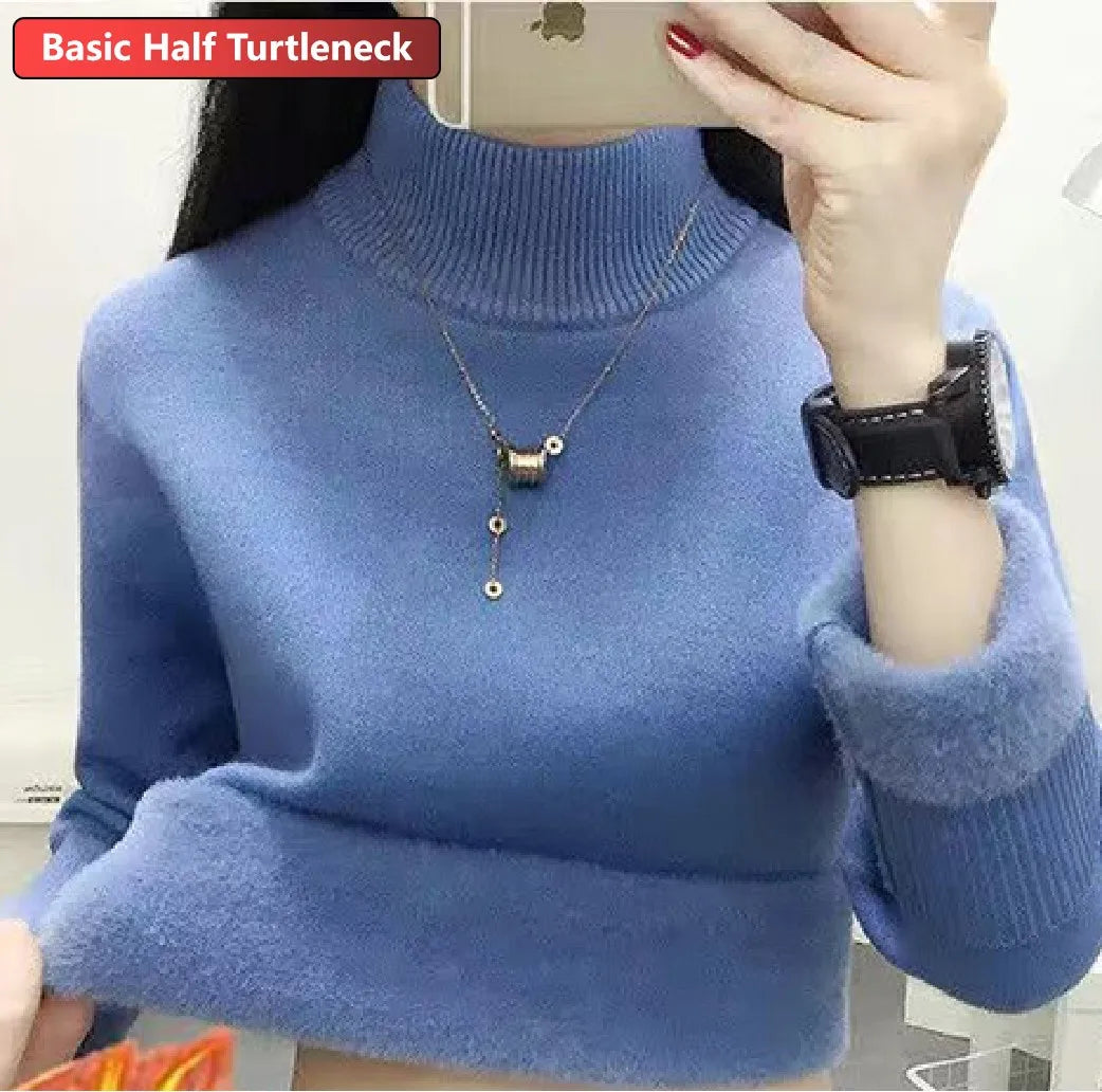 Ladies Turtleneck Winter Sweater Women Elegant Thick Velvet Lined Warm Knitted Pullover Slim Tops Jersey Knitwear Jumper The Clothing Company Sydney