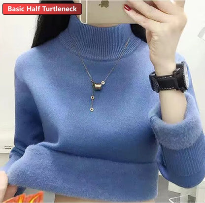 Ladies Turtleneck Winter Sweater Women Elegant Thick Velvet Lined Warm Knitted Pullover Slim Tops Jersey Knitwear Jumper The Clothing Company Sydney