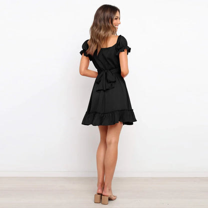 Summer Sundersses White Short Sleeve Ruffles Lace Up Folds Mini Dresses Bohemian Party Beach Dress The Clothing Company Sydney