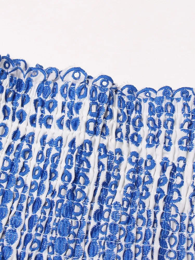 Colourblock Embroidery Women's Strapless Sleeveless High Waist Patchwork Folds Slimming Dresses - The Clothing Company Sydney