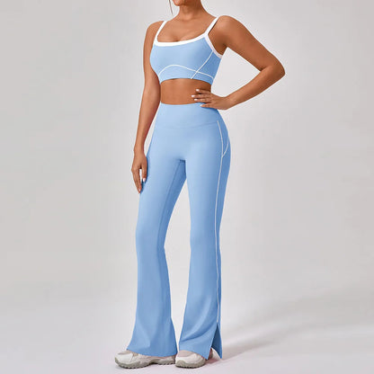 2 Piece Yoga Set Women Sport Bra Gym Workout Legging High Waist Wide Flare Pant Fitness Sports Shorts Active Wear Suit The Clothing Company Sydney