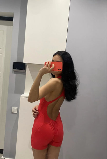 V Cut Zip Up Rompers Yoga Sets Racerback Jumpsuit Women Fitness Gym Clothing Workout Open Back Sports Suit - The Clothing Company Sydney