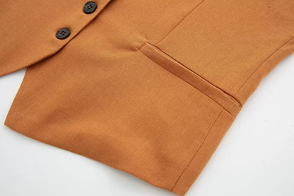 2 Piece Women's Suit Button V Neck Waistcoats Elegant Vest Top Zipper High Waist Slim Pants Shorts Summer Female Streetwear - The Clothing Company Sydney