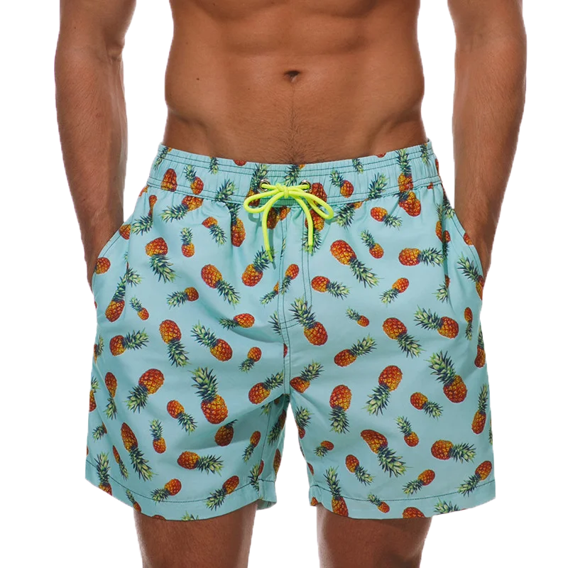 Summer Mens Swim Shorts Beach Quick Dry Printing Swimsuit Plus Size Mesh Liner Surfing Gym Board Shorts