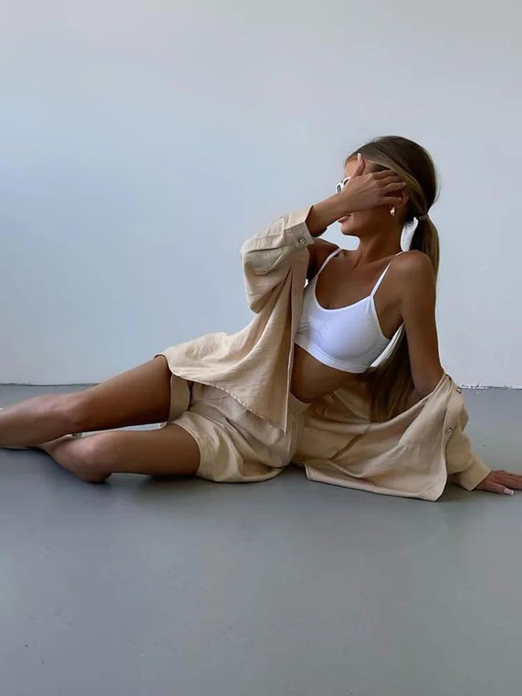 Summer Women's Suit Cotton Casual Shorts and Shirts 2 Piece  Matching Outfit Set Linen Fashion Blouse Women's Suit - The Clothing Company Sydney