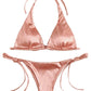 Metallic Halter Triangle Swimsuit Women Swimwear Bathing Suits Brazilian Thong Micro Bikinis Set Beach Wear