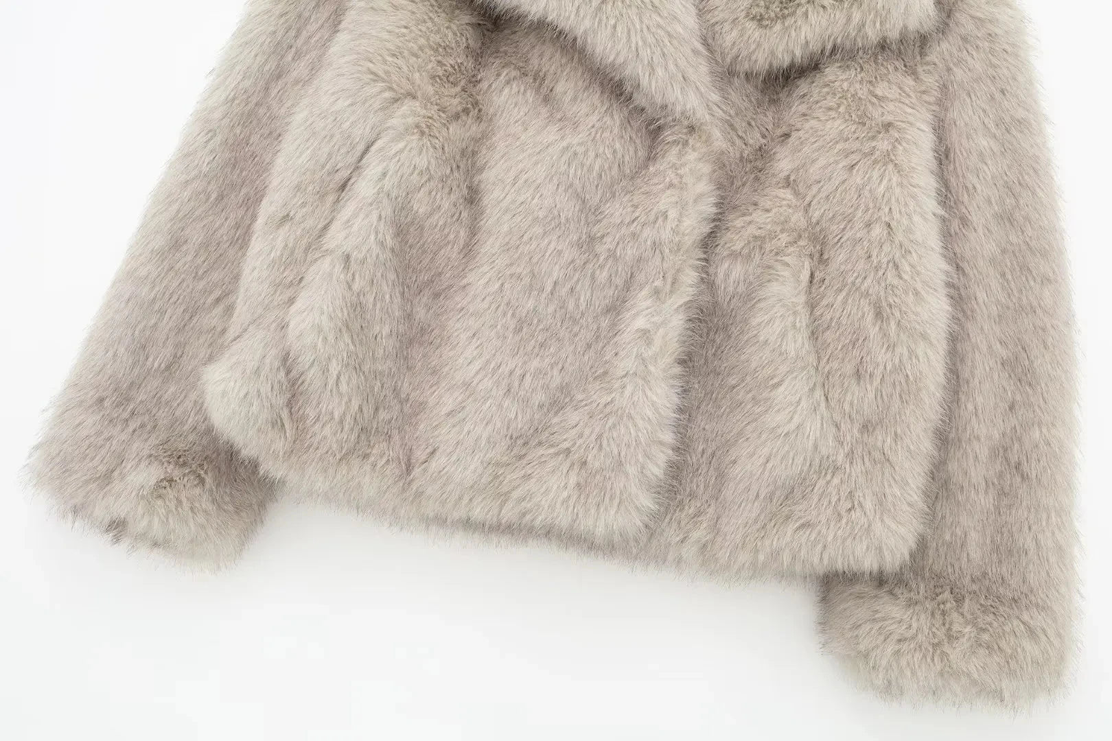 Women's Fashion Cropped Faux Fur Jacket Coat Long Sleeve Front Snap-button Outerwear Chic Lapel Collar Thick Coat The Clothing Company Sydney