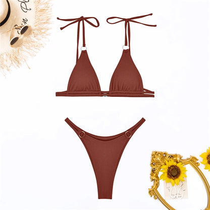 Ribbed High Leg Cut Bikini Swimwear Swimsuit Two-piece Bikini set Bather Bathing Suit - The Clothing Company Sydney