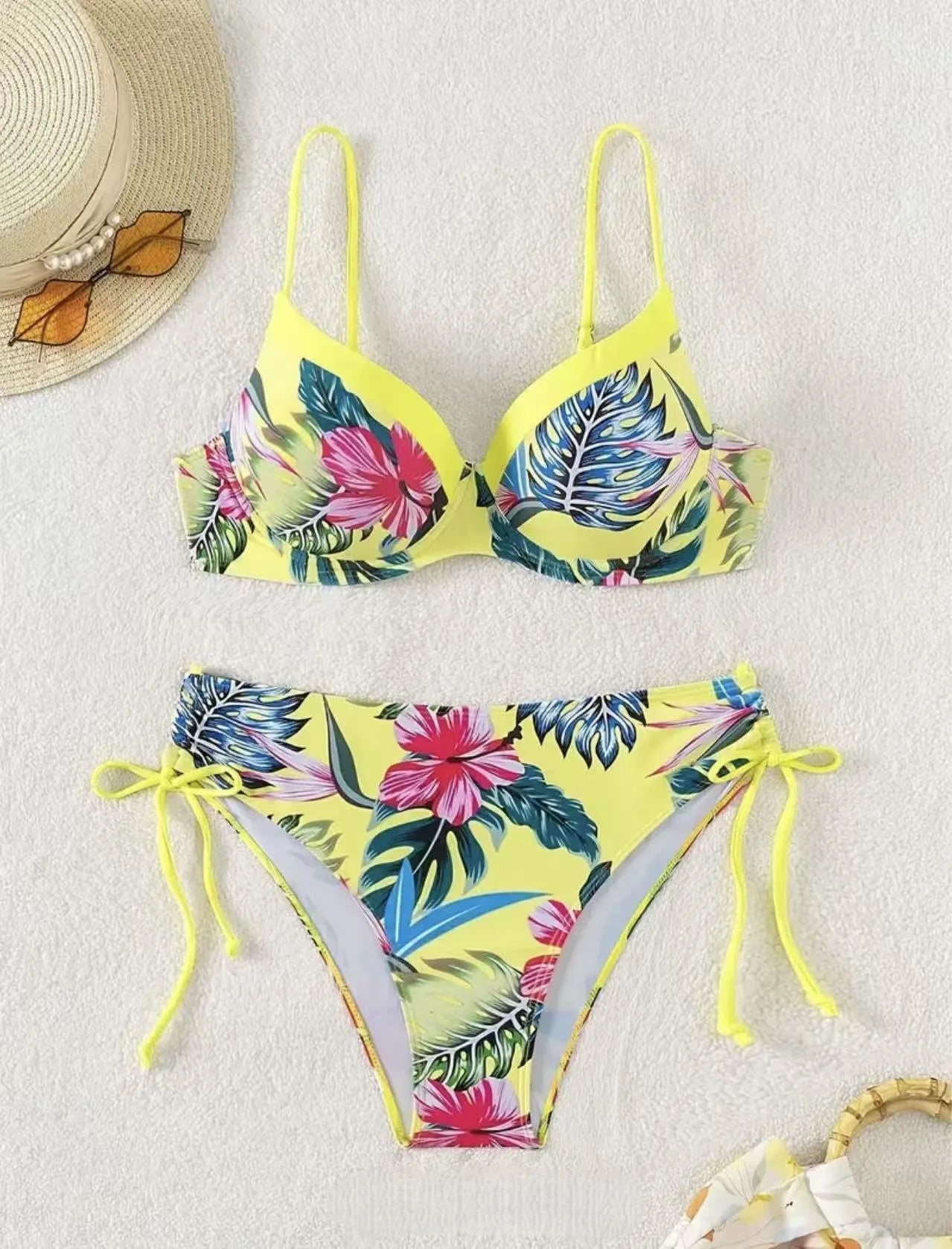 2 Piece Floral Print Swimsuit Beach Bikini Triangle Panty Swimwear Bikini Set - The Clothing Company Sydney