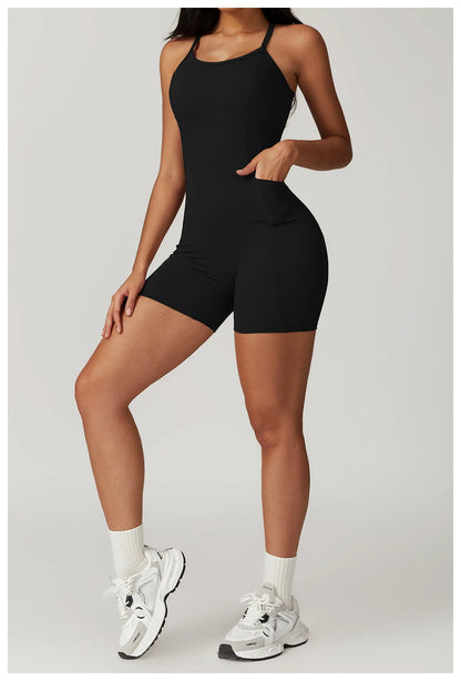 Women's Cross Strap Romper Backless Set Fitness Bodysuit Sportswear Gym Clothes Jumpsuit One-piece Playsuit Yoga Suit - The Clothing Company Sydney