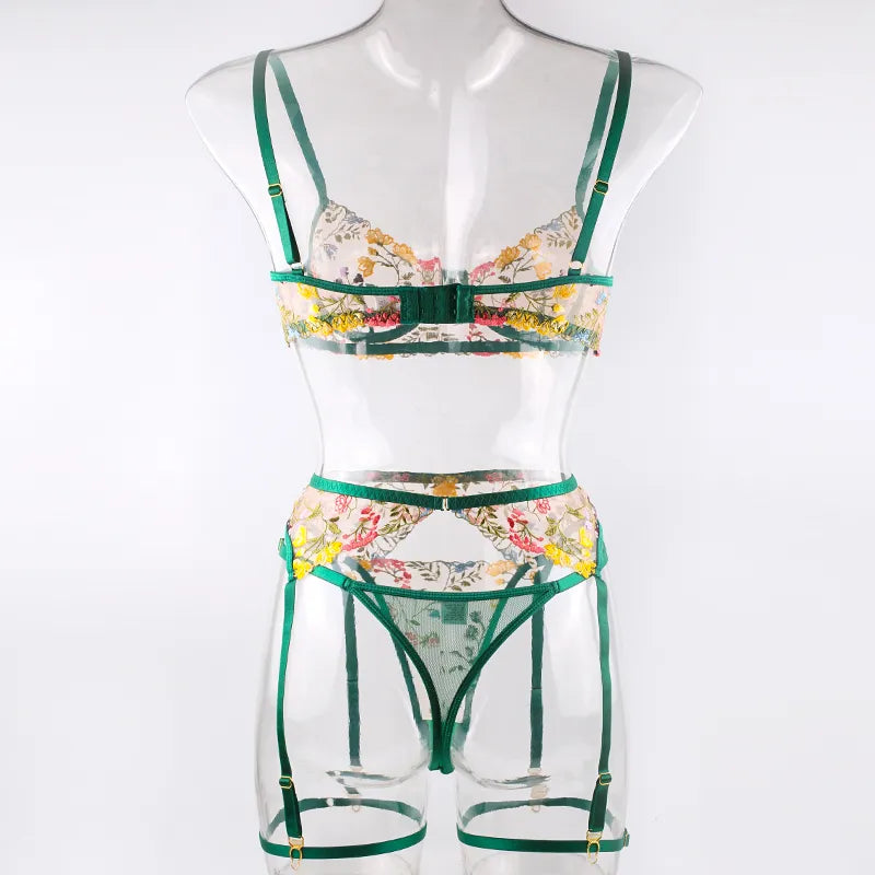 3 Piece Lingerie Sensual Lace Underwear Transparent Embroidery Garters Fancy Beautiful Bra Panties Intimate Set The Clothing Company Sydney