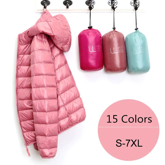 Women Puffer Jacket Plus Spring Autumn Female Ultra Lightweight Packable Hooded Down Coats