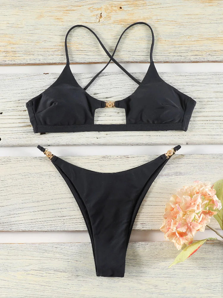 2 Piece Push Up Bikinis Two Piece Suit Bathsuit Bikini Sets Hollow Out Swimsuit String Bathwear Low Waist Swimwear - The Clothing Company Sydney
