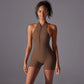 Hollow Backless Sport Jumpsuit Short Woman One Piece Gym Outfit Sleeveless Zipper Fitness Overalls Yoga Romper
