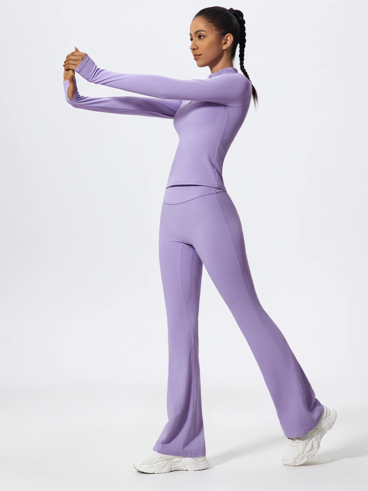 2 Piece Sports Suit Women Half Zipper Long Sleeves Slim Yoga Set Flared Activewear Gym Workout Sportswear The Clothing Company Sydney